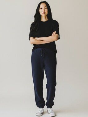 Monrow Womens Soft Knit Rib Waffle Oversized Sweatpants Size L Large Blue